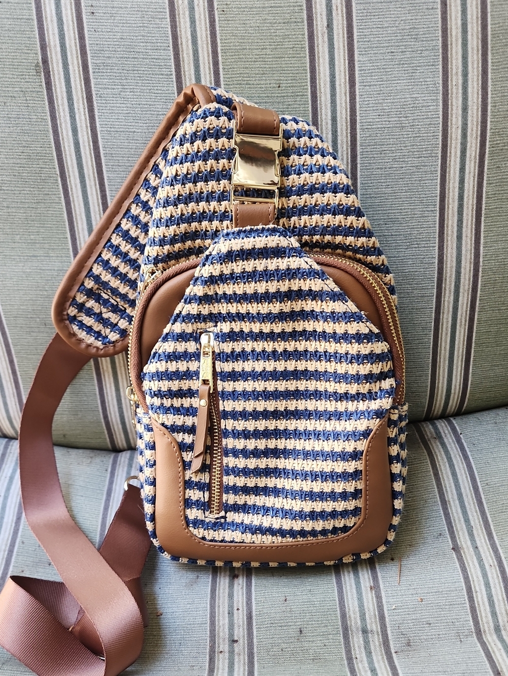 Blue and Brown Mini Woven Slingbag